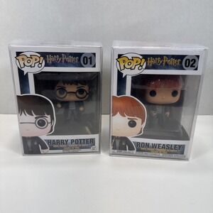 Funko Pop! Vinyl Harry Potter #01 & Ron Weasley #02 Lot of 2 w/ Protectors